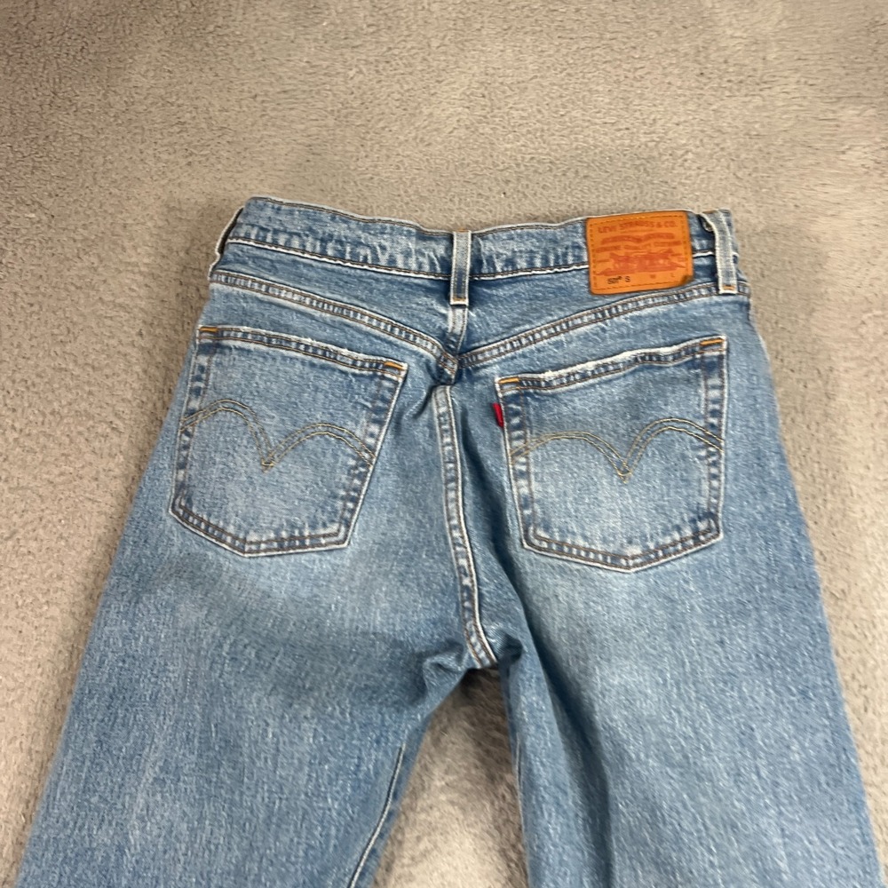 Levis 501 S Premium Jeans Womens 28x28 Blue Denim Button Fly Skinny Distressed - Picture 13 of 15